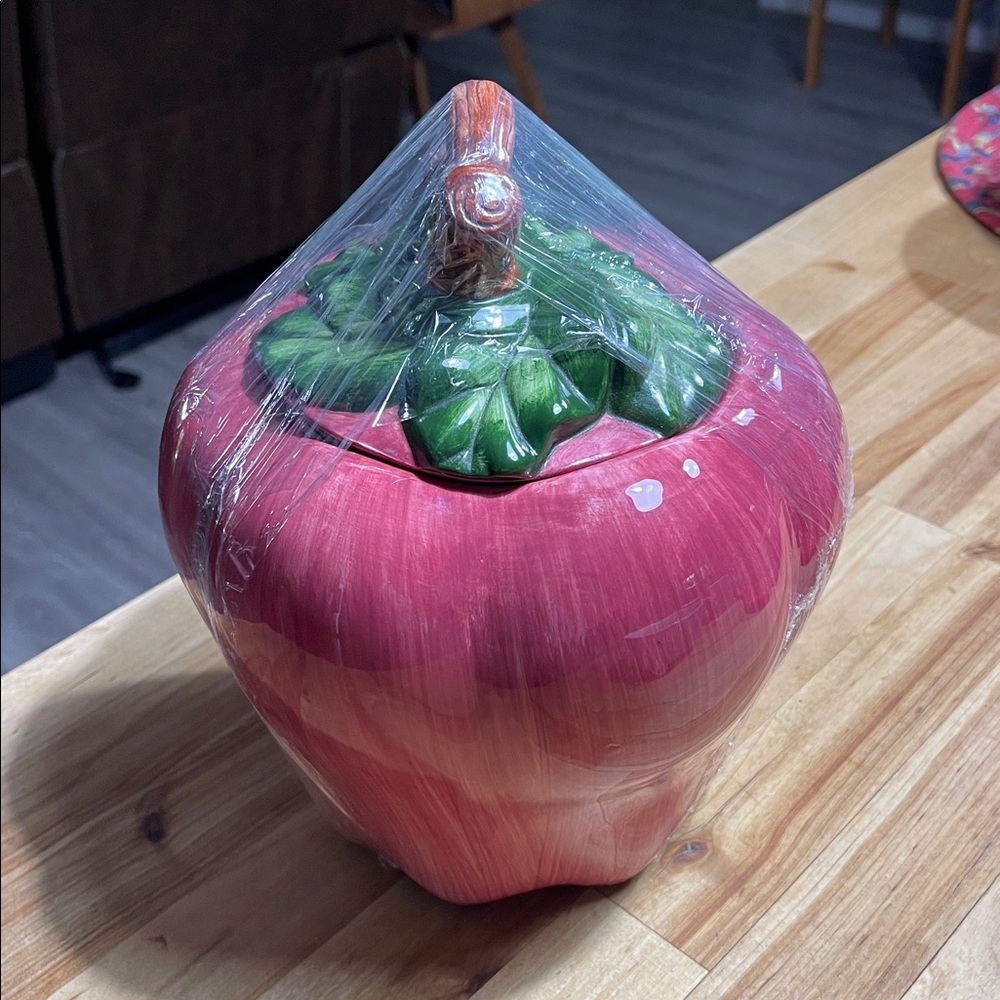 Red Apple-Shaped Ceramic Cookie Jar